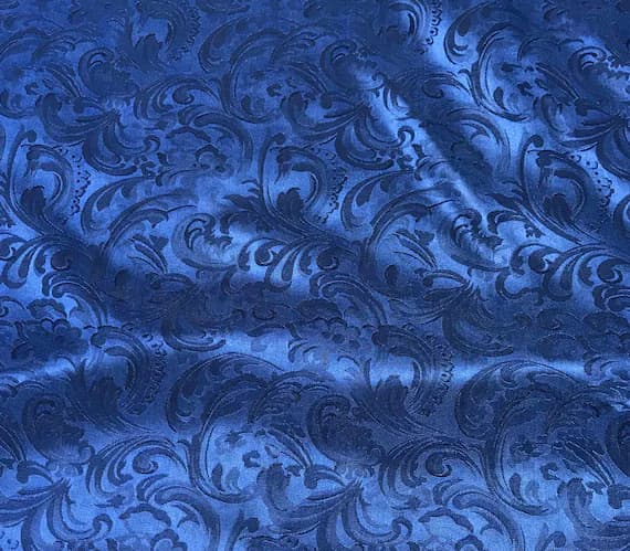 royal silk fabric - Royal Blue Scroll - Silk Jacquard Fabric