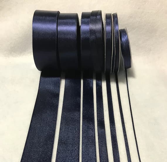 navy none - Navy Blue Double Sided Satin Ribbon - Made in France (7 Widths to choose from)