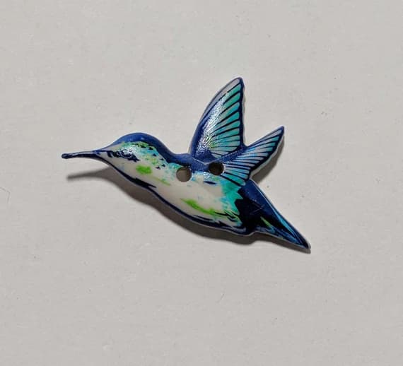 blue none - Blue Hummingbird Plastic Button - 28mm / 1-1/8" - Dill Buttons (Set of 2)