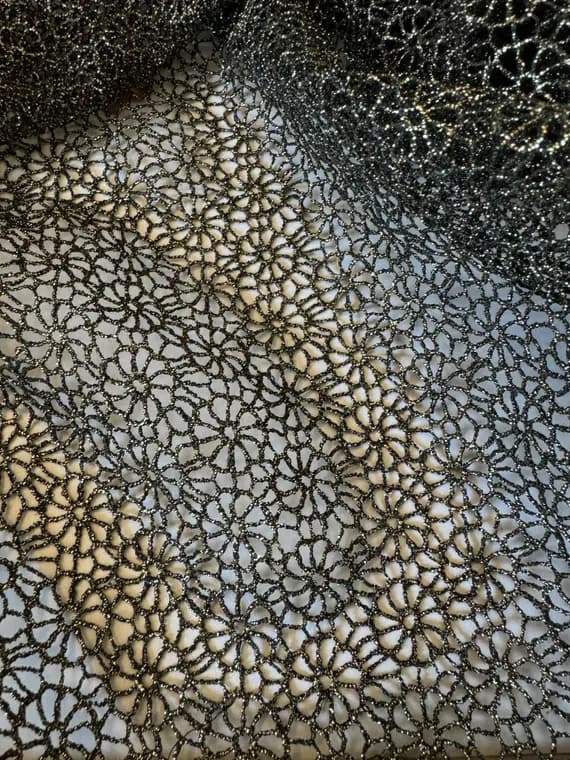 gold lace - Black & Gold Small Floral - Schiffli Lace Fabric