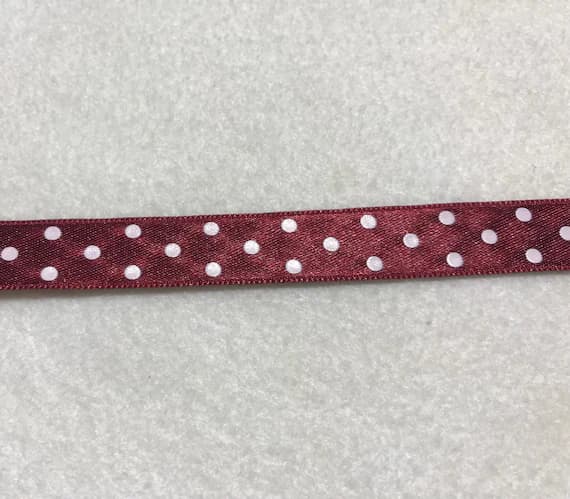burgundy none - Burgundy Red with White Polka Dots Double Sided Satin Ribbon Trim Made in France 9/16" wide