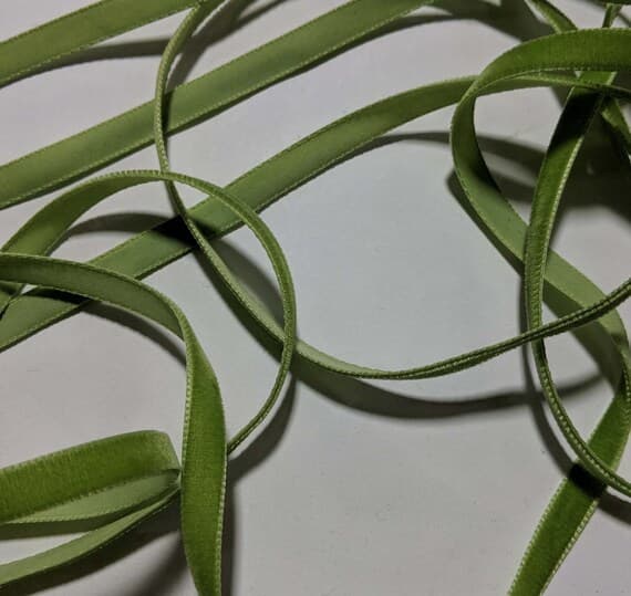 green none - French VELVET Ribbon LEAF GREEN by the yard 3/8 inch