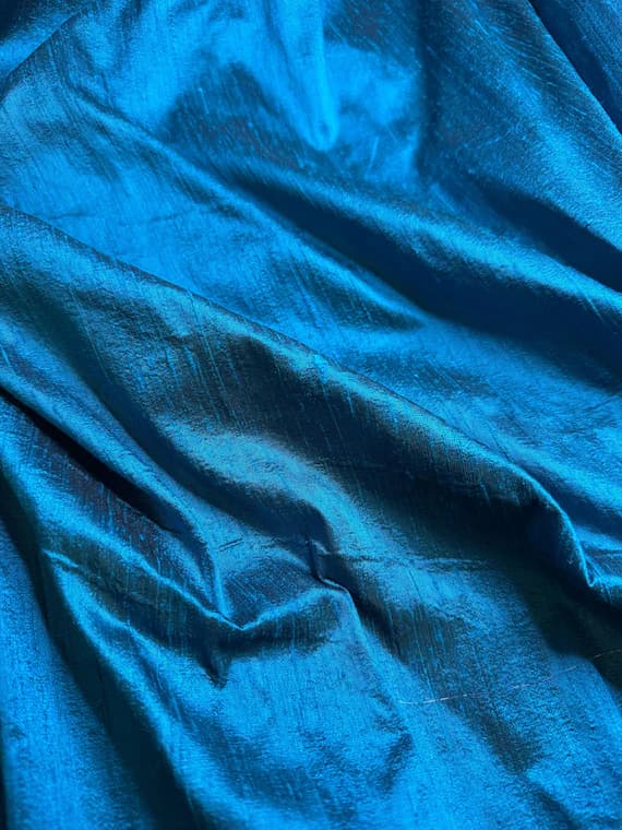 peacock dupioni fabric - Peacock Teal Blue Turquoise - 100% Silk Dupioni Fabric