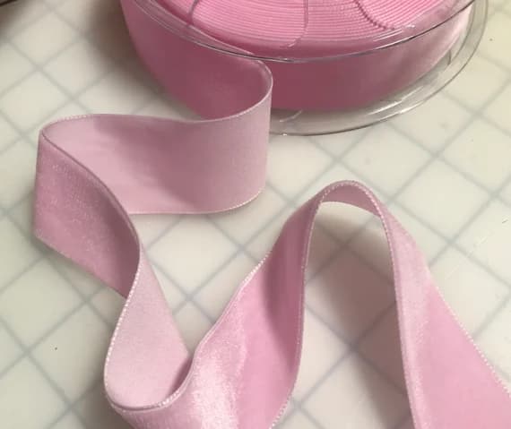 pink none - 2.5 yards French VELVET Ribbon BABY PINK by the yard (1 1/2" wide)