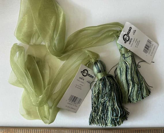 green none - Green Organza Ribbon Tassel Tieback for Curtains Tie Back New Set of 2 British Obto Trimmings