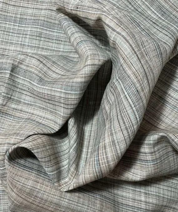 beige linen fabric - Blue & Beige Plaid 100% Linen Fabric - Medium Weight