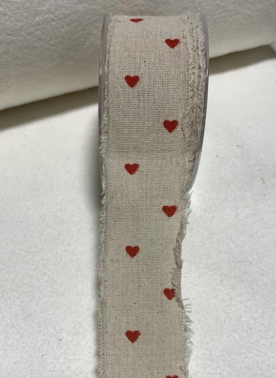 none - Hearts Linen/Cotton Frayed Edge Ribbon Trim Made in France 2" wide