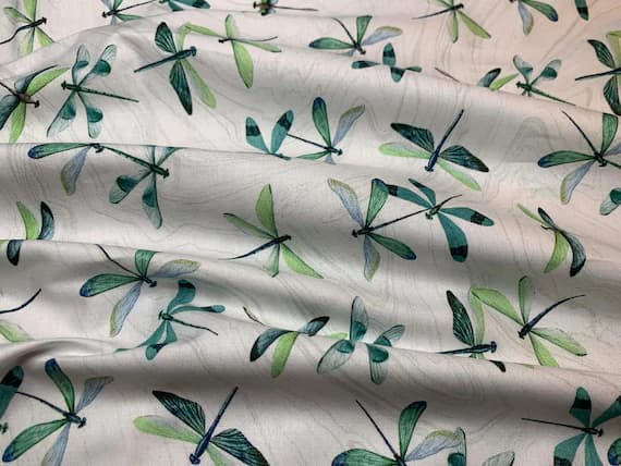 white cotton fabric - Dragonflies White; Tranquil Waters by Deborah Edwards for Northcott Cotton Fabric DP27209-10