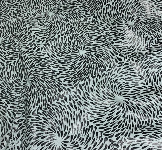 black leather - Black Mums Floral on Light Blue - Cow Hide Leather Hide 1 Square Foot