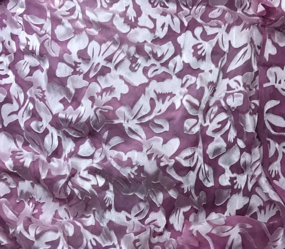 lilac charmeuse fabric - 1/2 yard increments Burnout Devore Satin - Lilac Hand Dyed Floral