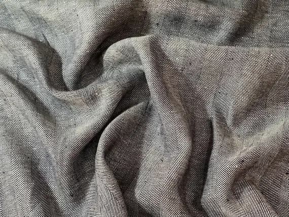 navy linen fabric - Navy Blue Herringbone 100% Linen Fabric - Heavy Weight