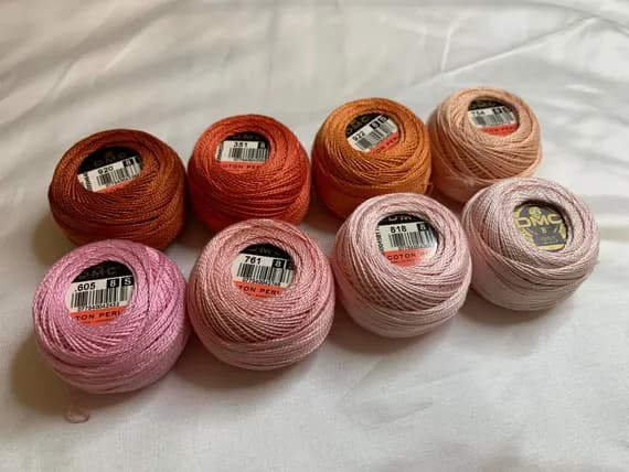 peach none - lot of 8 DMC 116 8 Perle Cotton Thread Balls; Size 8 brand new #56-1 pink & peach