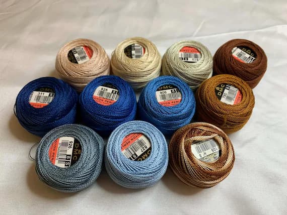 blue none - lot of 11 DMC 116 8 Perle Cotton Thread Balls; Size 8 brand new #42-1 blue & brown