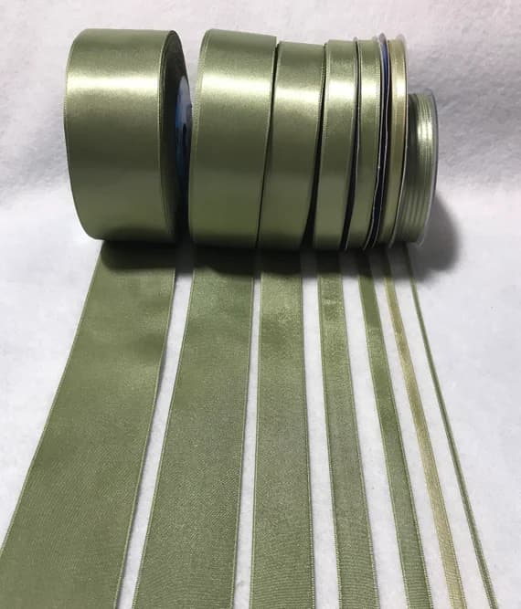 sage none - Sage Green Double Sided Satin Ribbon - Made in France (7 Widths to choose from)