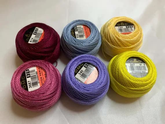 none - lot of 6 DMC 116 8 Perle Cotton Thread Balls; Size 8 new #123 Spring Colors