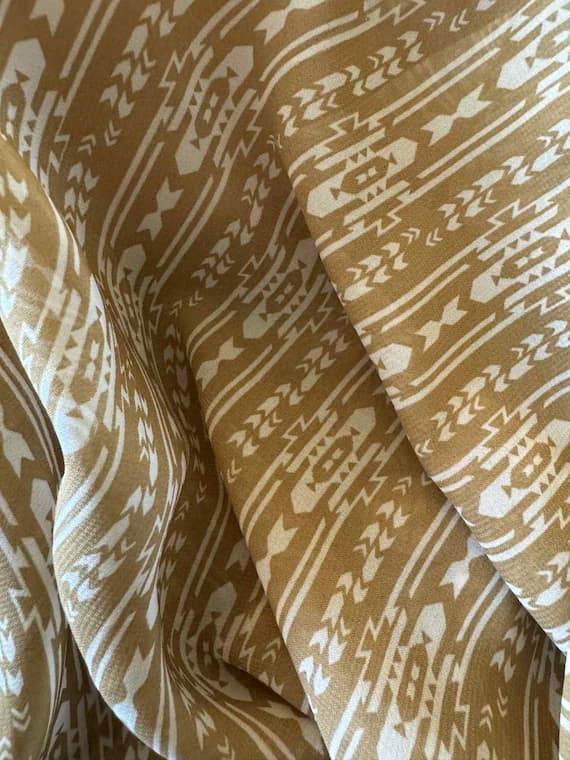 beige chiffon fabric - Chiffon Fabric - Beige & White Aztec Geometric