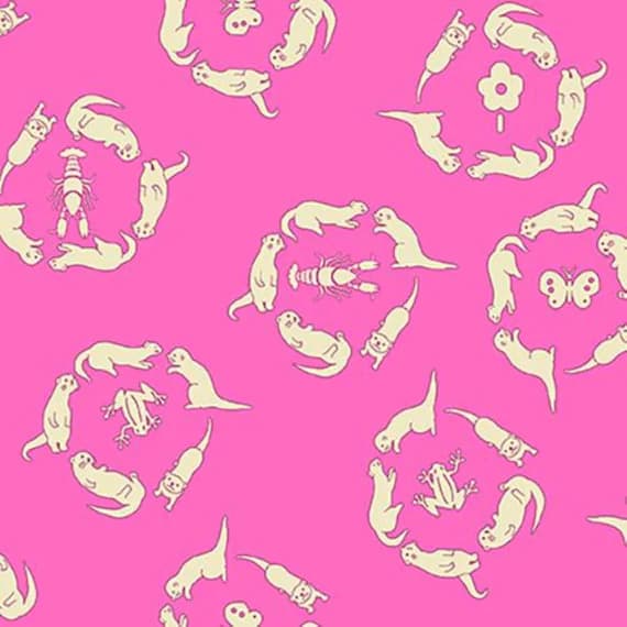 pink cotton fabric - Otter Romp in Circles Pink - Paintbrush Studio Cotton Fabric