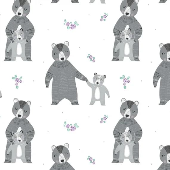 white cotton fabric - Mama & Baby Bear White - Bear Hug - Camelot Cotton Fabric