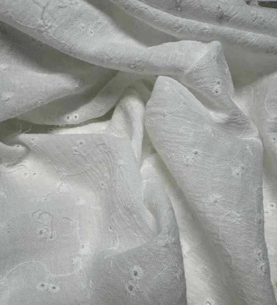 white cotton fabric - White Embroidered Eyelet Bubble Gauze 100% Cotton Fabric