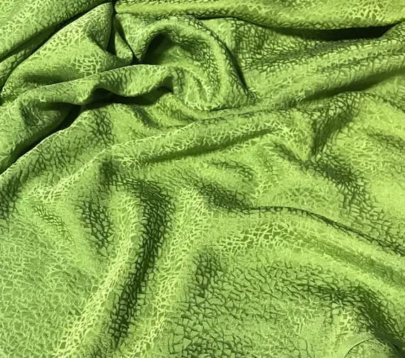green silk fabric - Hand Dyed Avocado Green Pebbles - Silk Jacquard Fabric