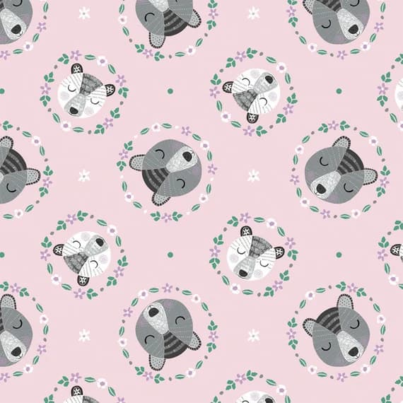 pink cotton fabric - Bear Wreaths Pink - Bear Hug - Camelot Cotton Fabric