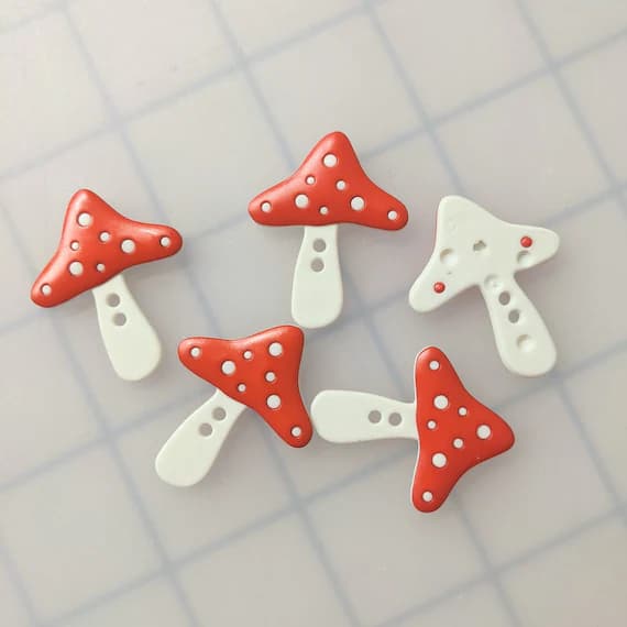 white none - Red & White Mushroom Plastic Button - 35mm / 1 3/8" - Dill Buttons Brand