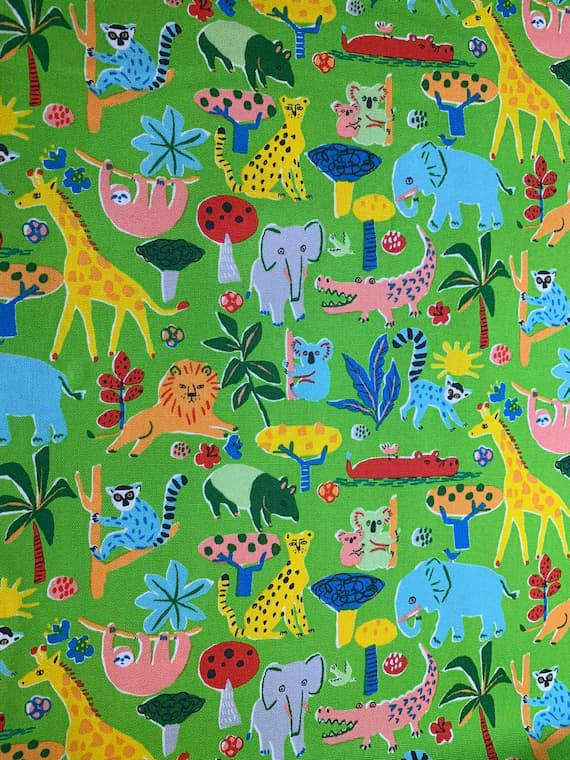 cotton fabric - Kid's Drawing Jungle - Kokka Japan Cotton Oxford Fabric