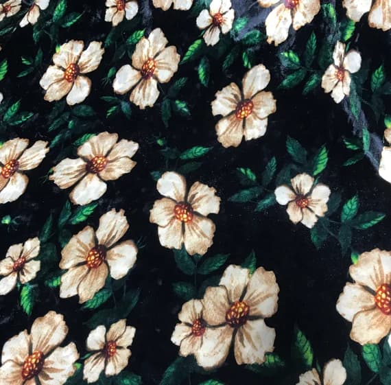 ivory velvet fabric - Black & Ivory Floral - Stretch Polyester Velvet Fabric