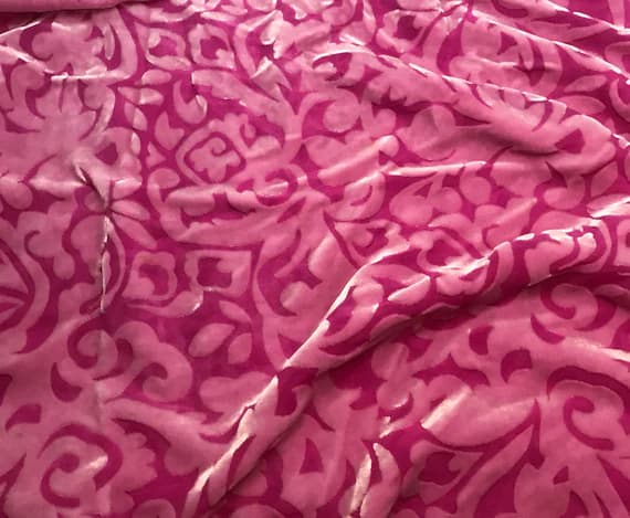pink velvet fabric - ORCHID PINK SCROLL - Hand Dyed Burnout Silk Velvet