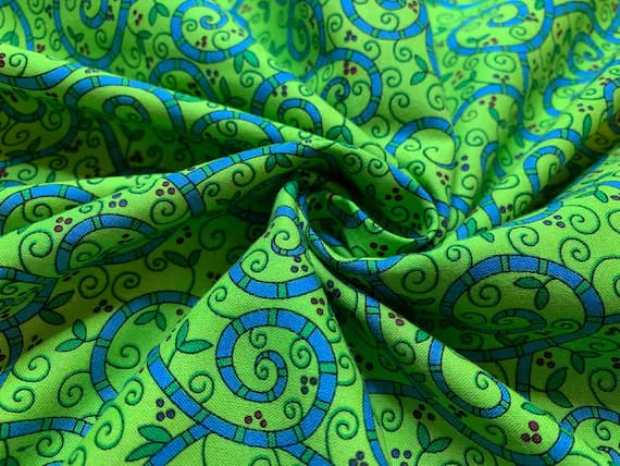 green cotton fabric - Green Vines Gardening Gals Cotton Fabric Vintage 90's OOP SSI