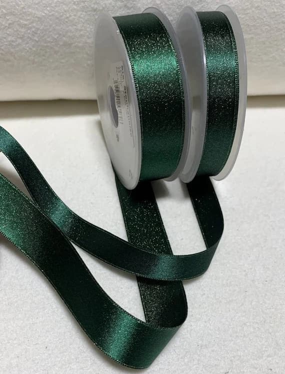 gold none - Forest Green with Metallic Gold Double Sided Satin Ribbon Trim 2 yard increments Made in France (2 Widths to choose from)
