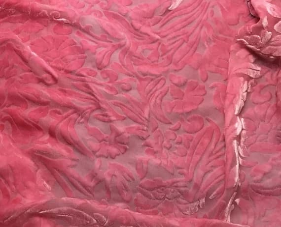 pink velvet fabric - BUBBLEGUM PINK Floral Burnout Hand Dyed Silk Velvet Fabric