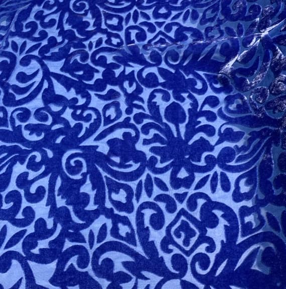 royal velvet fabric - Royal Blue Scroll - Hand Dyed Burnout Silk Velvet