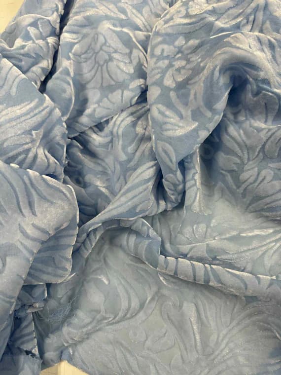 blue velvet fabric - CORNFLOWER BLUE Floral Burnout Hand Dyed Silk Velvet Fabric