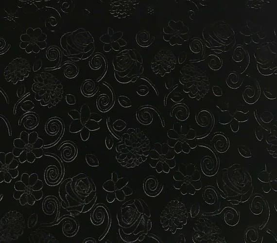black velvet fabric - Black Roses & Daisies Floral - Embossed Stretch Poly Velvet Fabric
