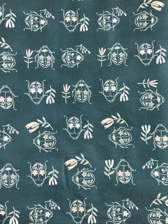 teal cotton fabric - Flowers Beetles Teal Blue - Merriweather - Art Gallery Fabrics - Premium Cotton Fabric