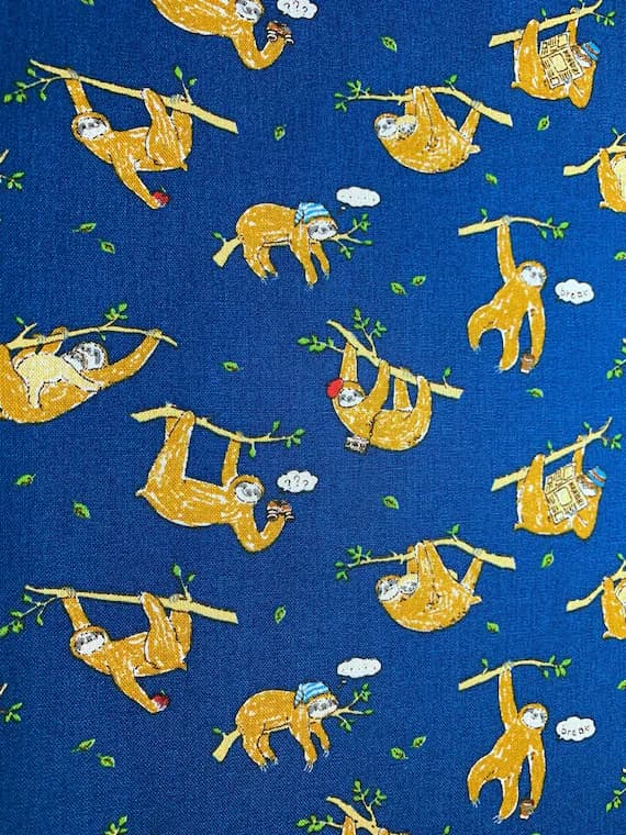 blue cotton fabric - Busy Sloths on Blue - Pretty Animals - Cosmo Japan Cotton Oxford Fabric