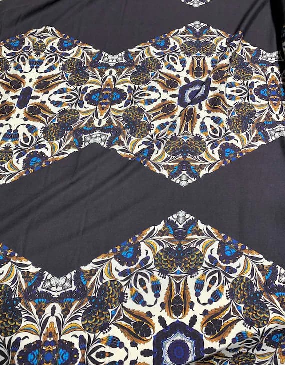 navy fabric - Navy Blue Floral Geometric - Rayon Challis Fabric