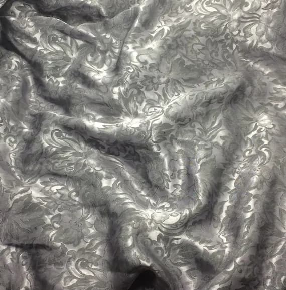 silver silk fabric - Silver Baroque Scroll - Silk Jacquard Fabric