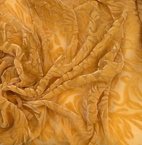 gold velvet fabric - GOLD Floral Burnout Hand Dyed Silk Velvet Fabric