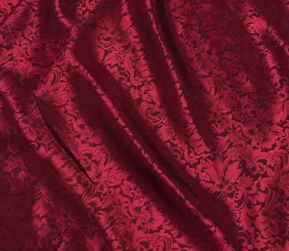 burgundy silk fabric - Burgundy Red Baroque Scroll - Silk Jacquard Fabric