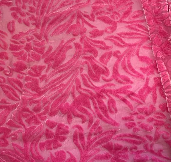 pink velvet fabric - POMEGRANATE PINK Floral Burnout Hand Dyed Silk Velvet Fabric