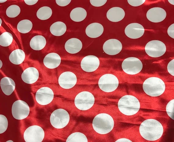 white charmeuse fabric - Red & White Polka Dots - Faux Silk Charmeuse Satin Fabric