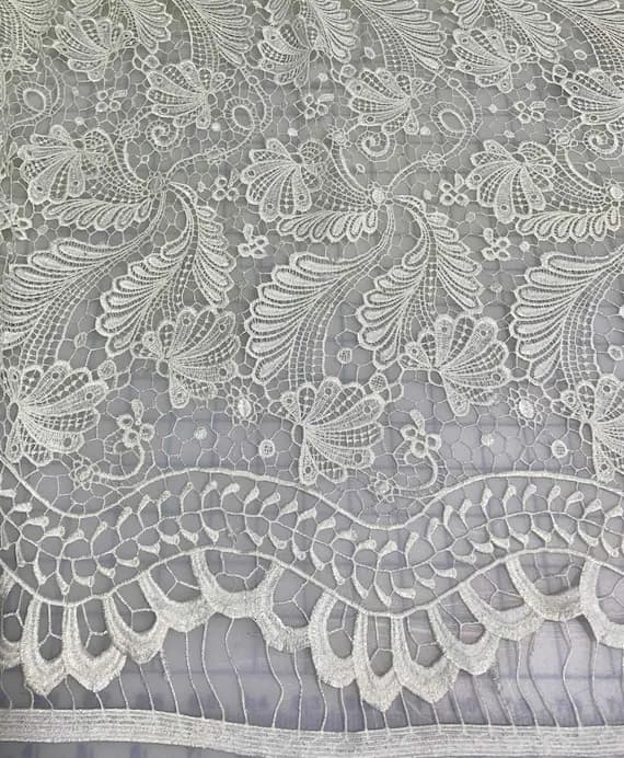 ivory lace - Ivory Flourish Floral - Schiffli Lace Fabric