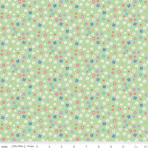 green cotton fabric - Molang Flowers Green - Riley Blake Cotton Fabric