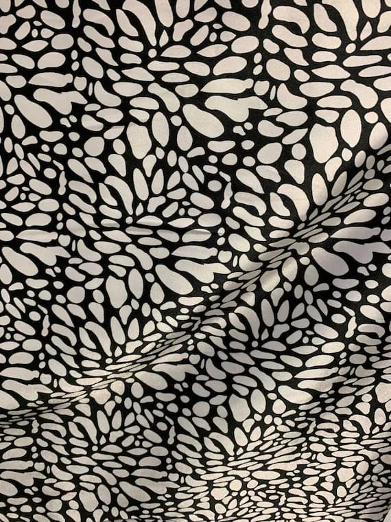 black charmeuse fabric - White on Black Abstract Dots - Faux Silk Charmeuse Satin Fabric