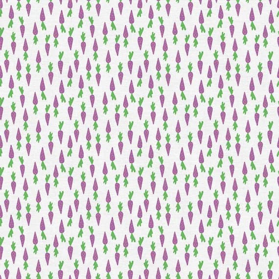 white cotton fabric - Bunny Trail - Purple Carrots on White - Paintbrush Studio Cotton Fabrics