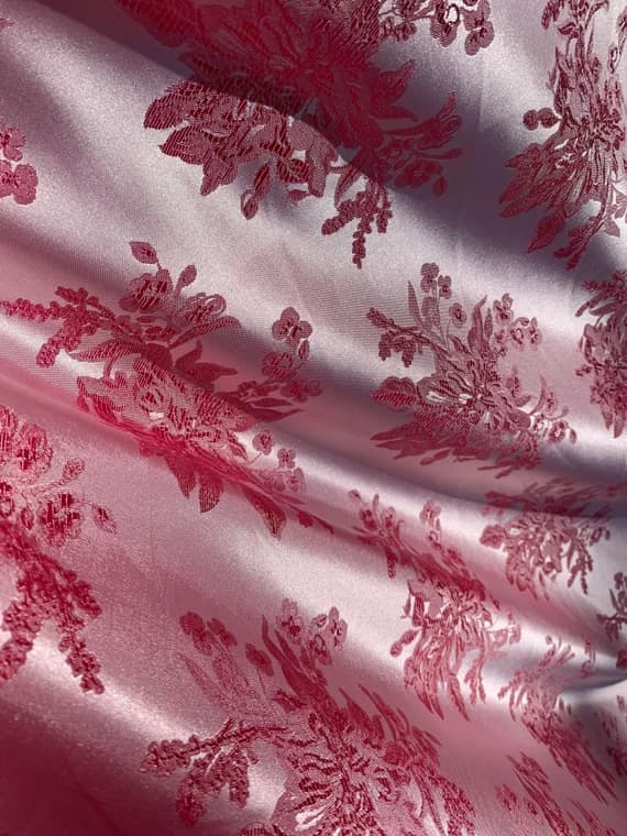 white brocade fabric - Pink & White Floral - Faux Silk Brocade Jacquard Fabric