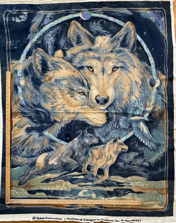 blue fabric - Wolf Lovers Blue Fleece Fabric Panel 48"x60"