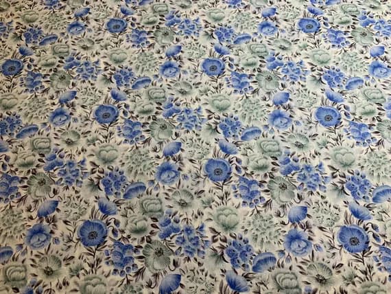 white cotton fabric - Blue on White Poppies Floral Vintage Cotton Lawn Fabric Heirloom Smocking